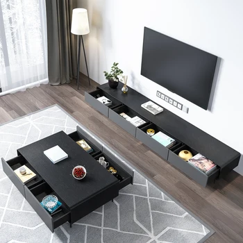 נורדי טלוויזיה ארון שולחן קפה בשילוב מודרני מינימליסטי אור יוקרה שחור אפור טלוויזיה ארון גבוה סעיף